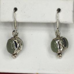 Very Nice Sterling Silver / 925 Moonstone Jade Earrings - Double Sided - Very Nice - Brand New - Nice Gift !