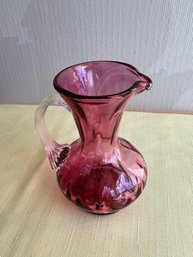 Pilgrim Hand-Blown Cranberry Glass Creamer With Twisted Handle