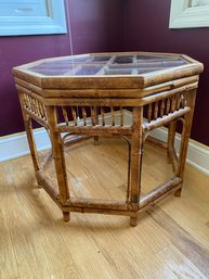 Octagonal Side Table With Bamboo Details