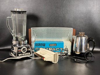 A Great Grouping Of Vintage Countertop Appliances: Farberware Percolator, Waring Blender & More