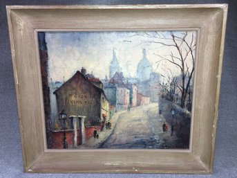 (2 Of 2) Vintage Oil On Canvas Painting By LOUIS DALI - Mc Georg Vins - Buildings, People, Painting & Patina