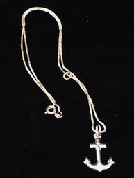 Sterling Silver Anchor Pendant On Box Chain