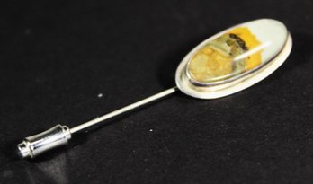 Vintage Sterling Silver MCM Stickpin Having Petrified Wood Stone