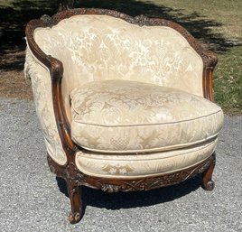 An Antique 1920's Carved Wood Bucket, Or Club Chair - AS IS