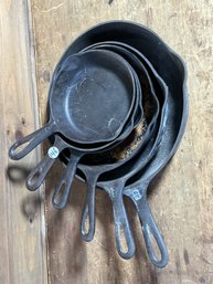SIX GRISWOLD CAST IRON FRY PANS