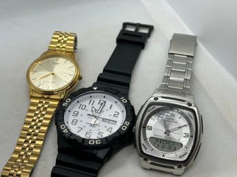 Grouping Of 3 CASIO Men's Wristwatches- Illuminator Ana-digi, Silicone Diver And Dress Watch