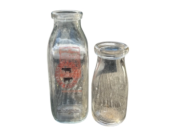 2 Vintage Dairy Farm Milk Bottles With Printed/embossed Labels