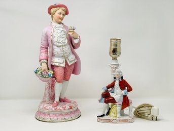 French Flower Seller Figurine And German Figural Porcelain Table Lamp