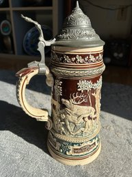 Fine Antique Early 20th Century GERMAN BEER STEIN- Elk Hunting Scene