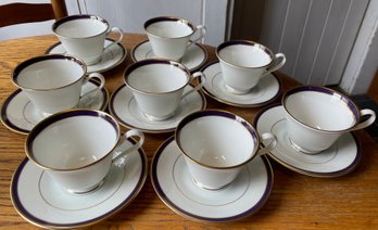 Eight LENOX CHINA (OXFORD) ANNAPOLIS BLUE Cups & Saucers