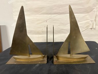 Vintage Brass Sailboats Two Decor Bookends. BS/e2