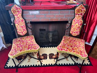Dazzling Pair Of Floral Upholstered Neo-Gothic Side Chairs
