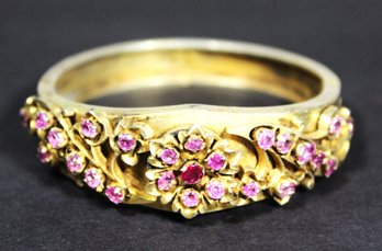 Antique Victorian Early Garnet Gold Over Silver Hinged Bangle Bracelet