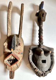2 Vintage African Carved Wood Masks
