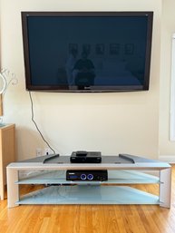 Contemporary Sony TV Stand In Brushed Metal & Frosted Glass