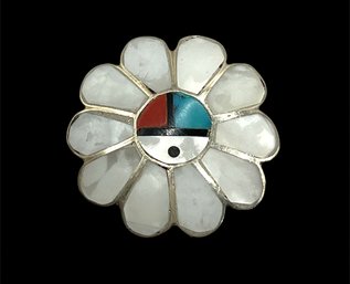 Vintage Sterling Silver Zuni Mother Of Pearl Pendant Or Brooch