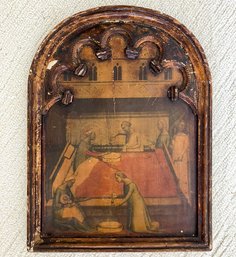 An Antique Spanish Print In Carved Wood Frame