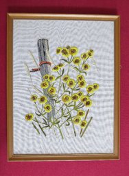 A Professionally Framed Black Eyed Susan Crewel Wall Hanging