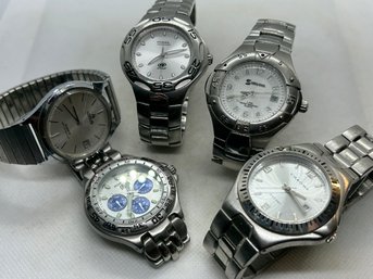 Grouping Of 5 Late Vintage Sports Watches- 2 Fossils, Lorus, Chrome Azzaro And  Advertising Watch