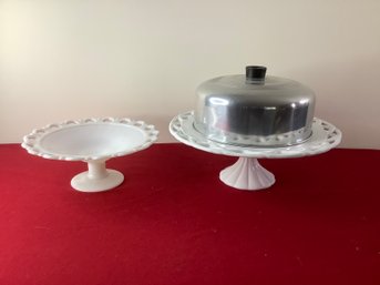 Milk Glass Compote And Cake Dish