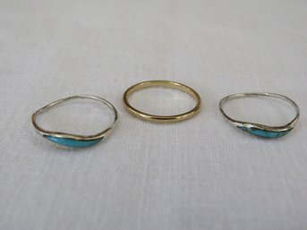 Trio Of Women's Size 6.5 Rings - Sterling And Gold Plated