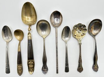 8 Silver Plated Spoons Including From SBF Siam Buddha Set From Hailand