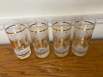 Mid Century Modern Gold Accented Set Of Four Cocktail Tumblers