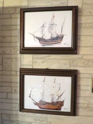 Pair Of Barone Signed Ship Art Prints Coated Paper
