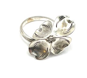 Vintage Sterling Silver Artisan Flower Ring, Adjustable Size 5