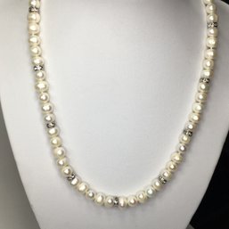 Lovely Genuine Cultured Baroque Pearl Necklace With Zircon Spacers - 18' - Very Nice - Brand New - GIFT !