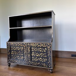 A Charming  Ebonized And Stenciled Vintage Sideboard With Bun Feet