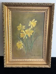 Framed Oil Painting Print Of Flowers Signed