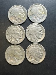 6 Buffalo Nickels 1916, 1925, 1926, 1927, 1927-D, 1936