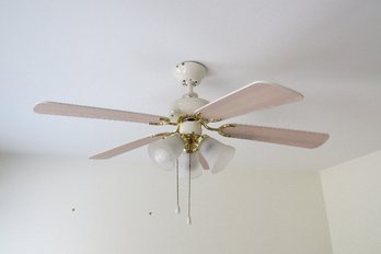 An Ivory Metal Ceiling Fan With Light Kit - In Working Condition