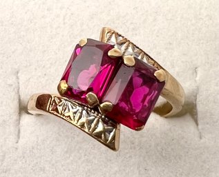 VINTAGE 10K GOLD DOUBLE RUBY RING