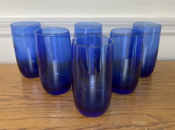 Set Of Six Cobalt Blue Glass Tumblers