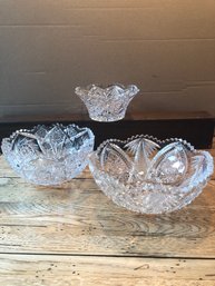 3 Cut Glass(?) Bowls.   Lot 18A