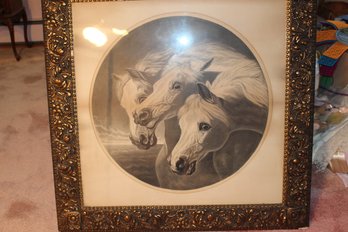 Horse Print In Beautiful Old Frame 30x30