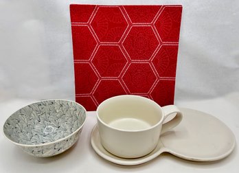 Crate & Barrel Square Platter, Crate & Barrel Soup Bowl With Snack Tray & Ceramic Bowl