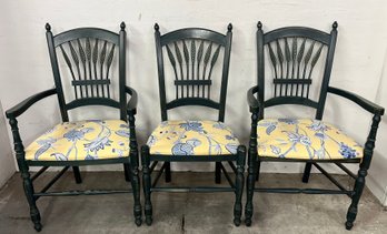 Three Country Chairs In Green Paint