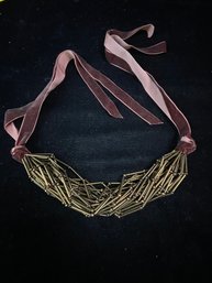 Multi Strand Necklace With Velvet Tie