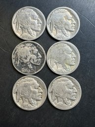 6 Buffalo Nickels 1916, 1920, 1923, 1925, 1929, 1936