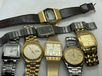 Lot Of 7 Vintage Men's Wristwatches- Seiko Lemoyne College, Armitron, Pulsar, Skagen And Quartz LCD