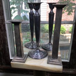 Lot Of Five (5) Silver Plated Candlesticks 3 Round Are Antidddque BLACK STARR GORHAM - Other Two Are Modern