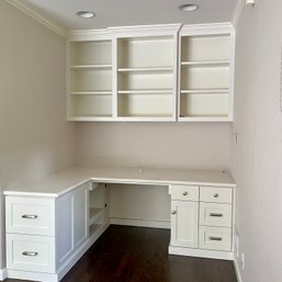 A Custom Built In L Shape Desk With Storage And Upper Cabinet - Primary