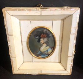 Miss Sarah Siddeus / Early Signed Miniature Painting In Bone Frame With Mother Pearl Inlay