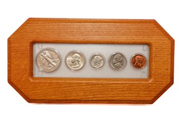 1940 Silver Coin Collection Framed Walking Liberty, George Washington, And Mercury Dime