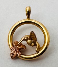 BEAUTIFUL 14K GOLD HUMMINGBIRD PENDANT ~ YELLOW AND ROSE GOLD