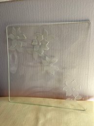 Glass 10' Platter With Etched Floral Design