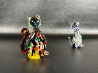 A Striking Pair Of Handblown Art Glass Cat Figurines